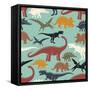 Dinosaur Vintage Color Seamless Pattern. Monochrome Style.-VectorPot-Framed Stretched Canvas
