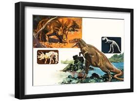 Dinosaurs and Skeletons. Stegasaurus and Tyranosaurus-null-Framed Giclee Print