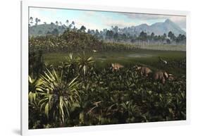 Dinosaurs Graze the Lush Delta Lands of North America 76-74 Million Years Ago-null-Framed Art Print