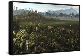 Dinosaurs Graze the Lush Delta Lands of North America 76-74 Million Years Ago-null-Framed Stretched Canvas