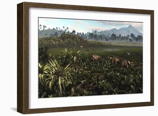 Dinosaurs Graze the Lush Delta Lands of North America 76-74 Million Years Ago-null-Framed Art Print