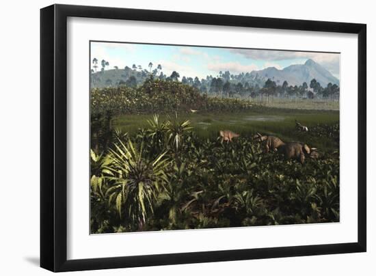 Dinosaurs Graze the Lush Delta Lands of North America 76-74 Million Years Ago-null-Framed Art Print