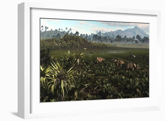 Dinosaurs Graze the Lush Delta Lands of North America 76-74 Million Years Ago-null-Framed Art Print