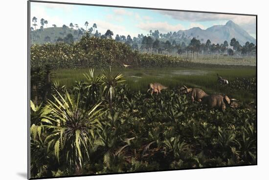 Dinosaurs Graze the Lush Delta Lands of North America 76-74 Million Years Ago-null-Mounted Art Print