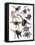 Dinosaurs in 80’s Jumpers-Hanna Melin-Framed Stretched Canvas