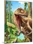 Dinosaurs Living in the Jungle Illustration-helena0105-Mounted Art Print