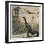 Dinosaurs of the Jurassic Period: a Stegosaurus with a Compsognathus in the Background-A. Jobin-Framed Photographic Print