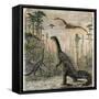 Dinosaurs of the Jurassic Period: a Stegosaurus with a Compsognathus in the Background-A. Jobin-Framed Stretched Canvas