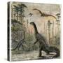 Dinosaurs of the Jurassic Period: a Stegosaurus with a Compsognathus in the Background-A. Jobin-Stretched Canvas