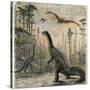 Dinosaurs of the Jurassic Period: a Stegosaurus with a Compsognathus in the Background-A. Jobin-Stretched Canvas