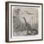 Dinosaurs of the Jurassic Period: a Stegosaurus with a Compsognathus in the Background-A. Jobin-Framed Art Print