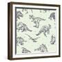 Dinosaurs Vector Drawings Seamless Pattern-Ilya Stock Works-Framed Art Print