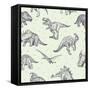 Dinosaurs Vector Drawings Seamless Pattern-Ilya Stock Works-Framed Stretched Canvas