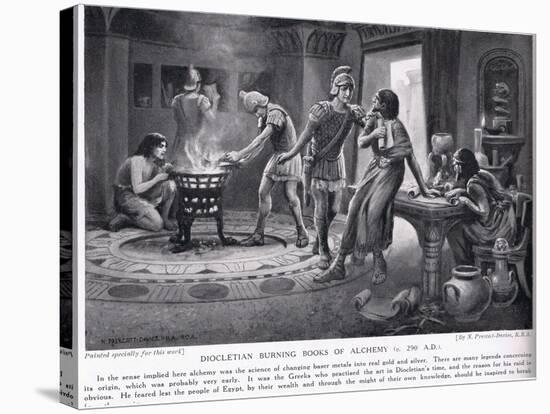 Diocletian Burning Books of Alchemy 290 AD-Norman Prescott Davies-Stretched Canvas