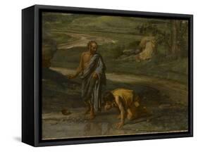 Diogène jetant son écuelle-Nicolas Poussin-Framed Stretched Canvas