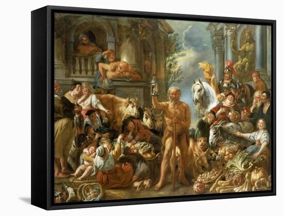 Diogenes Searching For an Honest Man, c.1650-55-Jacob Jordaens-Framed Stretched Canvas