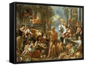 Diogenes Searching For an Honest Man, c.1650-55-Jacob Jordaens-Framed Stretched Canvas