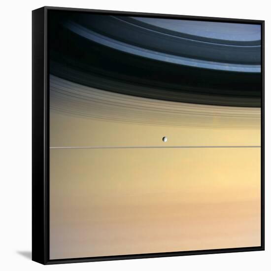 Dione And Ring Shadows on Saturn, Cassini-null-Framed Stretched Canvas