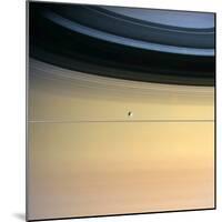 Dione And Ring Shadows on Saturn, Cassini-null-Mounted Premium Photographic Print