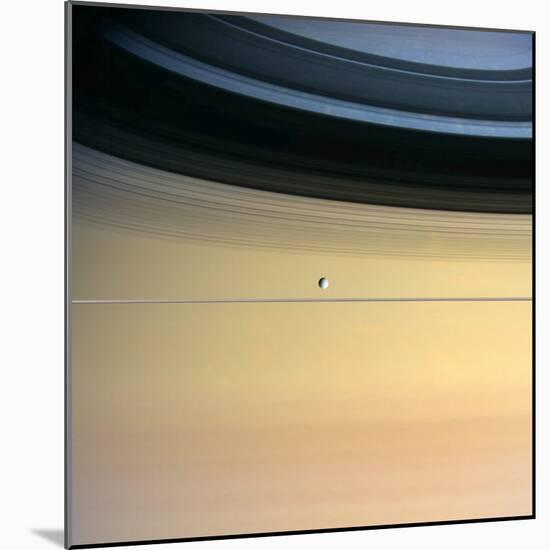 Dione And Ring Shadows on Saturn, Cassini-null-Mounted Premium Photographic Print