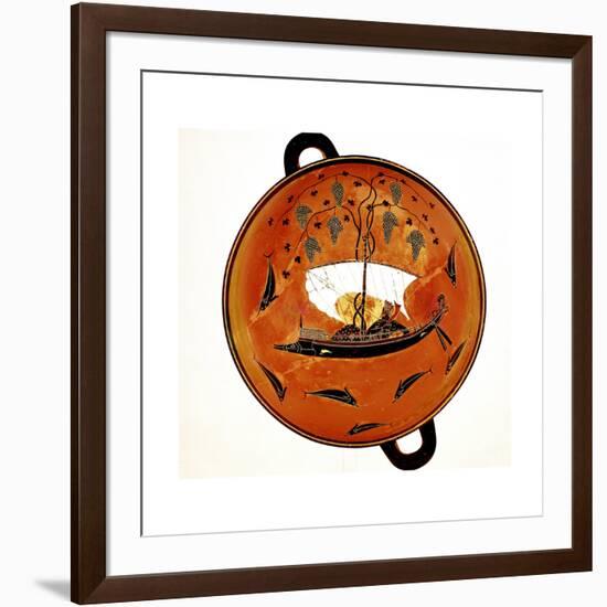 Dionysius in a Sailing Boat Surrounded by Dolphins, Ancient Greek Dish (Krate), 530 Bc-null-Framed Giclee Print