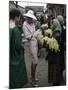 Dior Models in Soviet Union for Officially Sanctioned Fashion Show Visiting Flower Market-null-Mounted Photographic Print