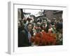 Dior Models in Soviet Union for Officially Sanctioned Fashion Show Visiting Open Air Flower Market-null-Framed Photographic Print