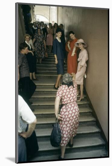 Dior Models in Stairwell for an Officially-Sanctioned Fashion Show, Moscow, Russia, 1959-Howard Sochurek-Mounted Photographic Print