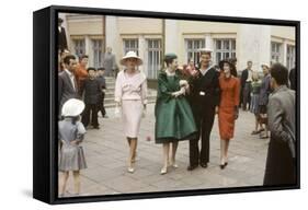 Dior Models Posing with Military Man in the Soviet Union, Moscow, Russia, 1959-Howard Sochurek-Framed Stretched Canvas