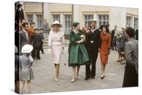 Dior Models Posing with Military Man in the Soviet Union, Moscow, Russia, 1959-Howard Sochurek-Stretched Canvas