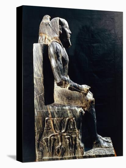 Diorite Statue of Pharaoh Khafre with His Head Wrapped in Wings of Falcon God Horus-null-Stretched Canvas