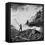 Dip Net Fishing at Celilo Falls, 1954-Virna Haffer-Framed Stretched Canvas