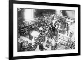 Diplodocus Dinosaur Being Assembled In Paris Museum-null-Framed Art Print