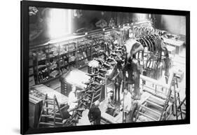 Diplodocus Dinosaur Being Assembled In Paris Museum-null-Framed Art Print