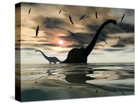 Diplodocus Dinosaurs Bathe in a Large Body of Water-Stocktrek Images-Stretched Canvas