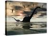 Diplodocus Dinosaurs Bathe in a Large Body of Water-Stocktrek Images-Stretched Canvas