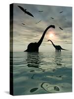 Diplodocus Dinosaurs Bathe in a Large Body of Water-Stocktrek Images-Stretched Canvas