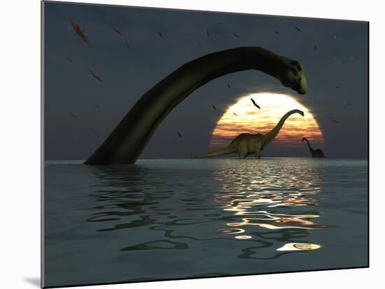 Diplodocus Dinosaurs Bathe in a Large Body of Water-Stocktrek Images-Mounted Photographic Print