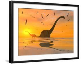 Diplodocus Dinosaurs Bathe in a Large Body of Water-Stocktrek Images-Framed Photographic Print