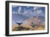 Diplodocus Dinosaurs Being Stalked by a Carnivorous Allosaurus-null-Framed Art Print