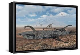 Diplodocus Dinosaurs Caught in a Deadly Mud Pit During a Drought-Stocktrek Images-Framed Stretched Canvas