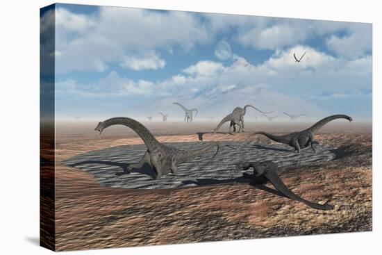 Diplodocus Dinosaurs Caught in a Deadly Mud Pit During a Drought-Stocktrek Images-Stretched Canvas