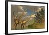 Diplodocus Dinosaurs in a Mating Ritual-null-Framed Art Print