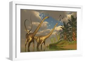 Diplodocus Dinosaurs in a Mating Ritual-null-Framed Premium Giclee Print