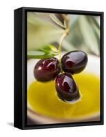 Dipping Olive Sprig with Black Olives in Olive Oil-null-Framed Stretched Canvas