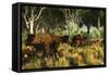 Diprotodon on the Edge of a Eucalyptus Forest with Some Early Kangaroos-null-Framed Stretched Canvas