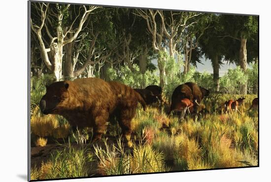 Diprotodon on the Edge of a Eucalyptus Forest with Some Early Kangaroos-null-Mounted Photographic Print