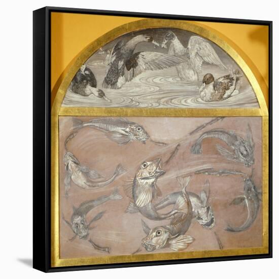 Diptych with Fish and Ducks in Pond-Edoardo Gioja-Framed Stretched Canvas