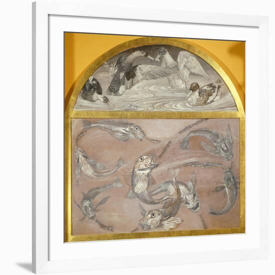 Diptych with Fish and Ducks in Pond-Edoardo Gioja-Framed Giclee Print