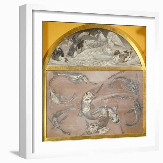 Diptych with Fish and Ducks in Pond-Edoardo Gioja-Framed Giclee Print